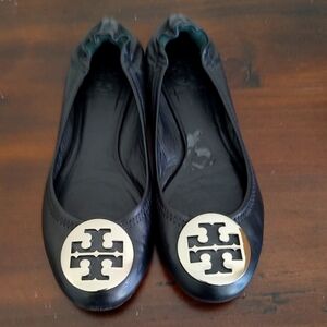Tory Burch Classic Reva Ballet Flats Black Gold Size 6